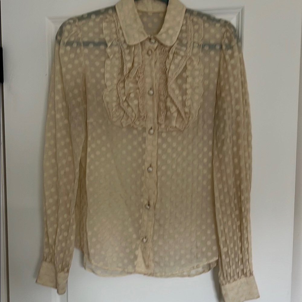 RED Valentino Cream Ruffled Blouse with Peter Pan Collar
